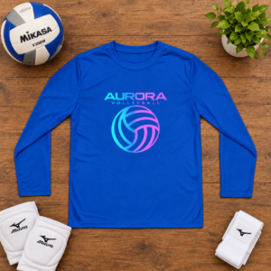 Aurora Volleyball Long Sleeve Team Tee - True Royal Flat-Lay [LIFESTYLE]